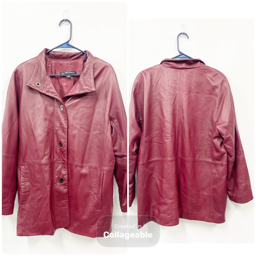 Ellen Tracy Women's Burgundy Leather Jacket Sz L